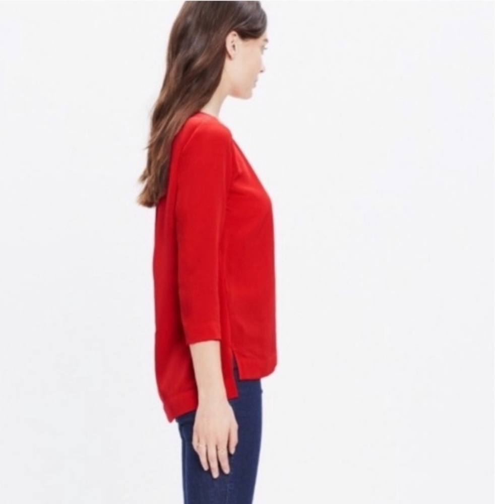 Madewell Retrospect Solid Red 100% Silk Blouse Szs - image 5